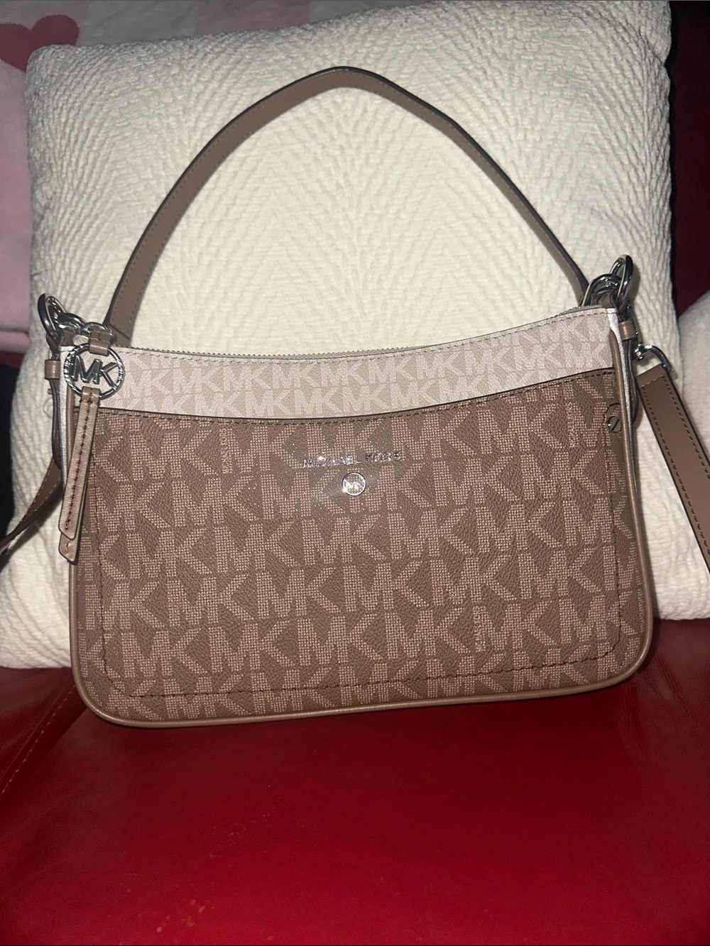 Michael Kors Beige/Tan MK Signature Crossbody Bag